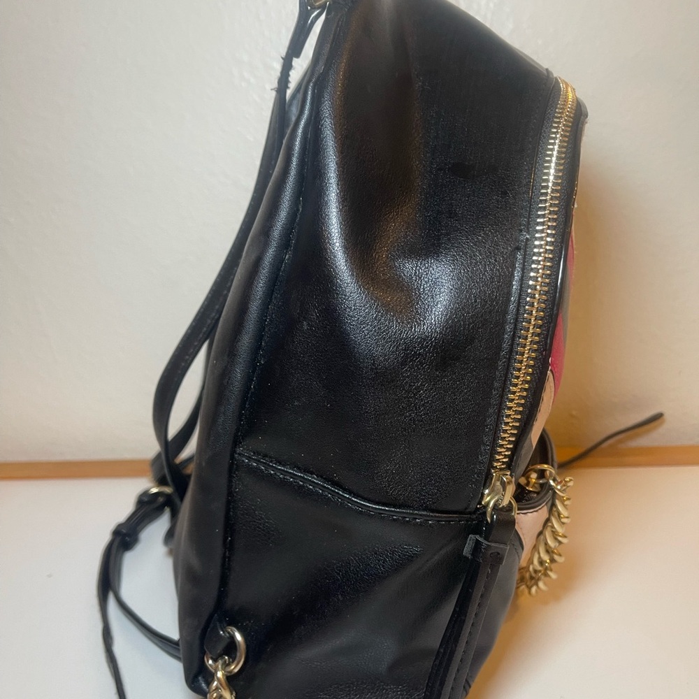 Victoria’s Secret Mini Backpack – Chevron Stripe, Black/ Pink, Chain Detail - Picture 6 of 7
